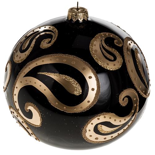Christmas bauble, black blown glass and gold decor. 15cm 1