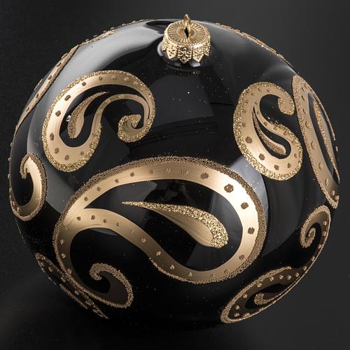Christmas bauble, black blown glass and gold decor. 15cm 2