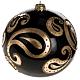 Christmas bauble, black blown glass and gold decor. 15cm s1