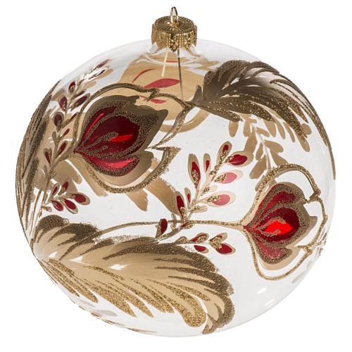 Christmas bauble, transparent blown glass and red gold flower 15 1