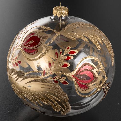 Christmas bauble, transparent blown glass and red gold flower 15 2