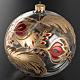 Christmas bauble, transparent blown glass and red gold flower 15 s2
