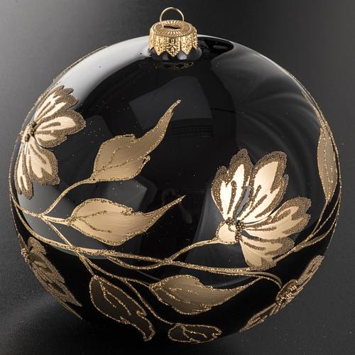 Christmas bauble, black blown glass and gold flowers 15cm 2