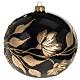 Christmas bauble, black blown glass and gold flowers 15cm s1