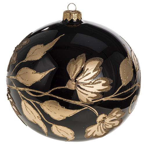 Christmas bauble, black blown glass and gold flowers 15cm 1
