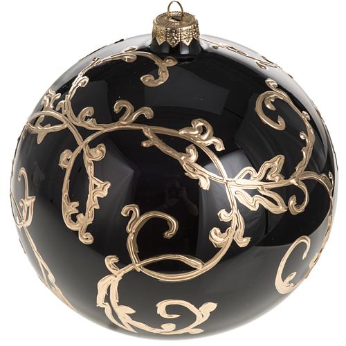 Palla Natale vetro soffiato nero decorazioni dorate 15 cm 1