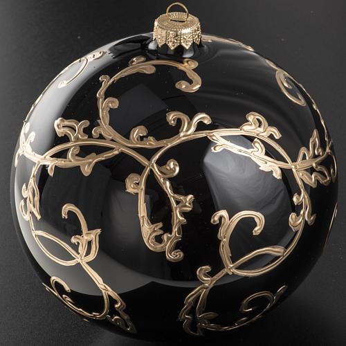 Palla Natale vetro soffiato nero decorazioni dorate 15 cm 2
