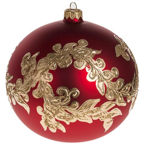 Bola de navidad vidrio soplado rojo decoraciones doradas 15 cm. 1