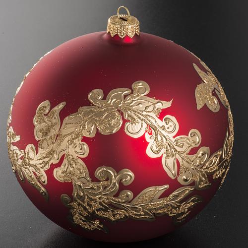Bola de navidad vidrio soplado rojo decoraciones doradas 15 cm. 2