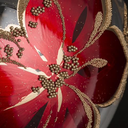 Christmas bauble, transparent blown glass and red gold flowers 1 3