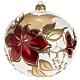 Palla Natale vetro soffiato trasparente fiori rossi oro 15 cm s1