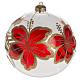 Christmas bauble, transparent blown glass and red flowers 15cm s1