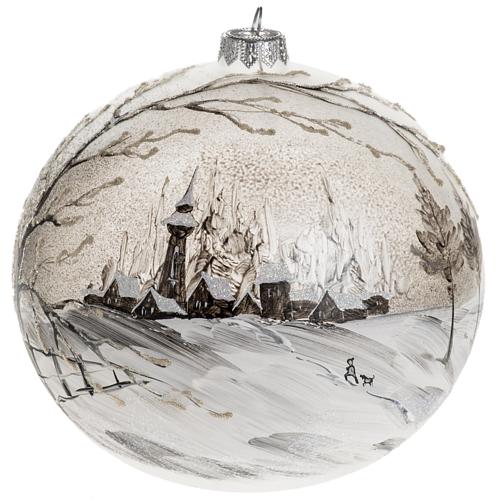 Palla Natale vetro soffiato paesaggio dipinto a mano 15 cm 1