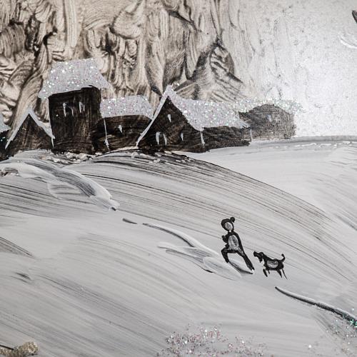 Palla Natale vetro soffiato paesaggio dipinto a mano 15 cm 5