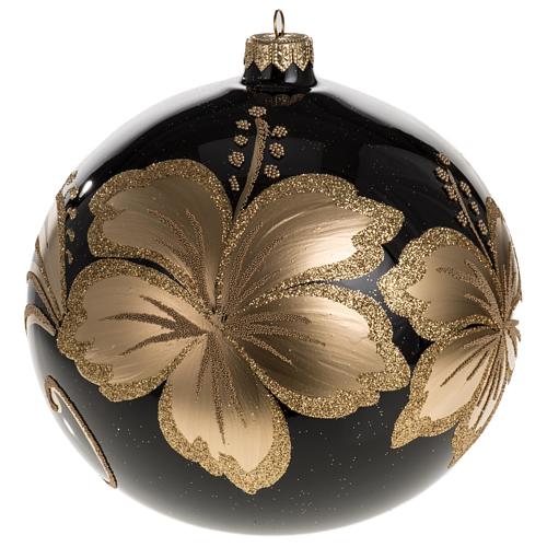 Christmas bauble, black blown glass and golden flower 15cm 1