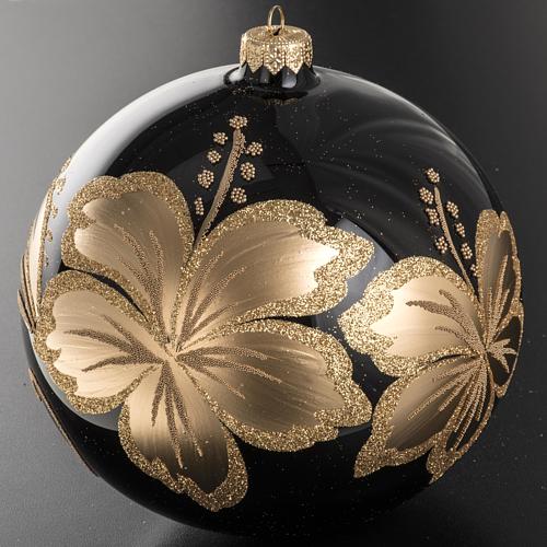 Christmas bauble, black blown glass and golden flower 15cm 2