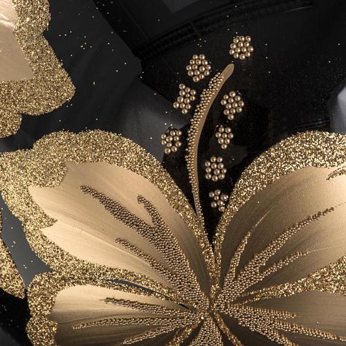 Bombka na choinkę szkło dmuchane czarne kwiat złocony 15 cm 3