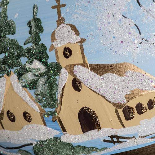 Palla Natale vetro soffiato paese innevato dipinto 10 cm 4