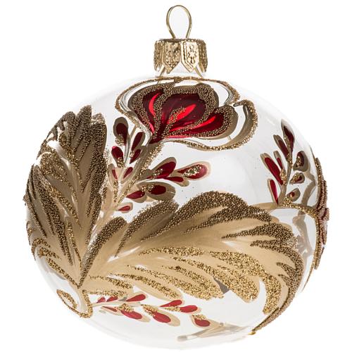 Bola de navidad vidrio transparente flor roja oro 8 cm. 1