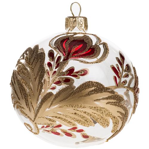 Palla Natale vetro trasparente fiore rosso oro 8 cm 1