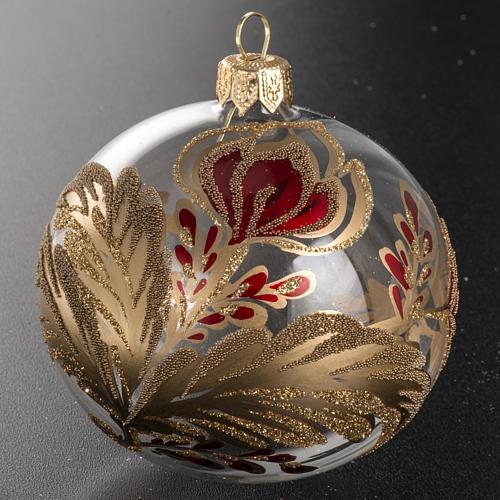 Palla Natale vetro trasparente fiore rosso oro 8 cm 2