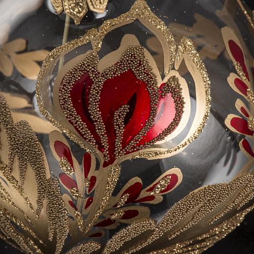 Palla Natale vetro trasparente fiore rosso oro 8 cm 3