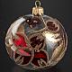Christmas bauble, transparent glass with red gold flower 8cm s2