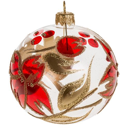 Bola de navidad vidrio transparente flor roja dorada 8 cm. 1