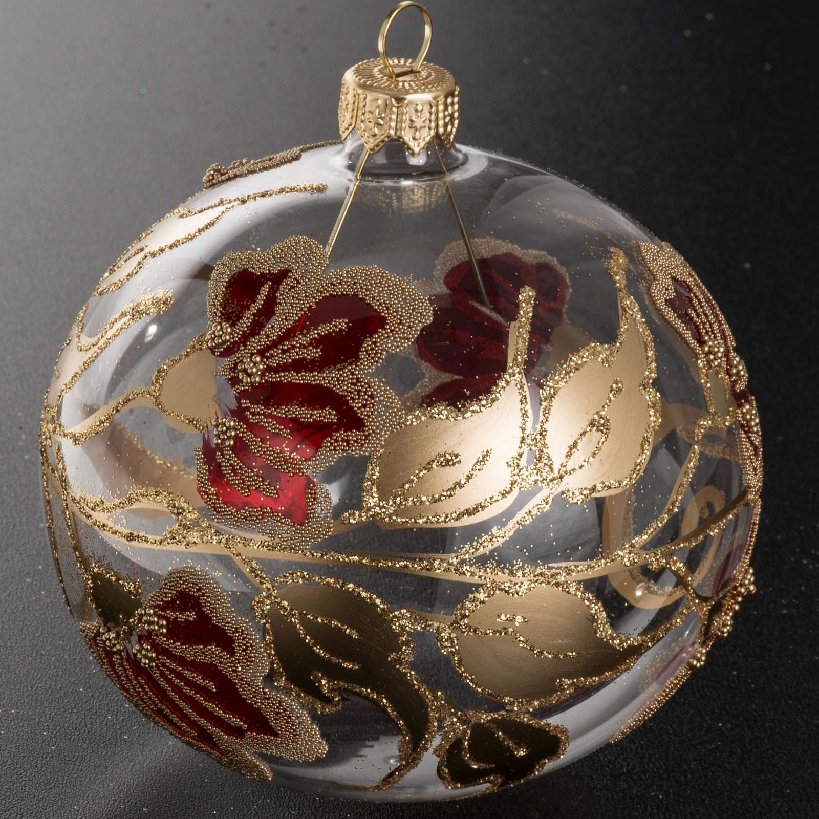 Christmas Bauble, Transparent Glass With Red Decorations 10Cm 4 Christmas Bauble, Transparent Glass With Red Decorations 10Cm 4
