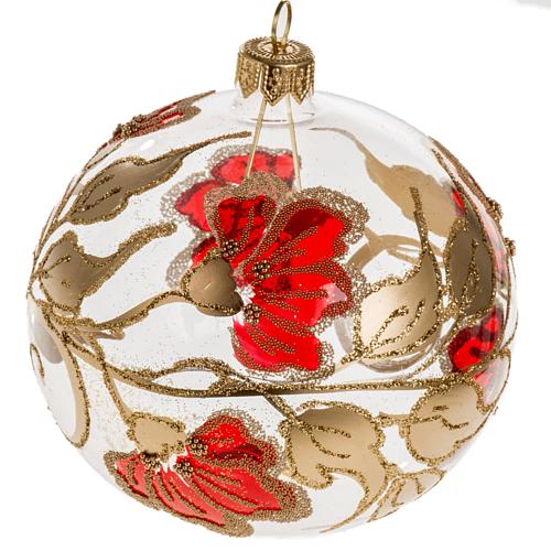 Christmas bauble, transparent glass with red decorations 10cm 1
