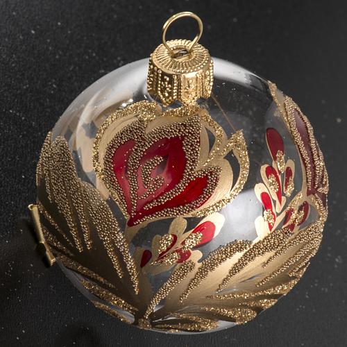Bola de navidad vidrio transparente con flor roja dorada 6 cm. 2