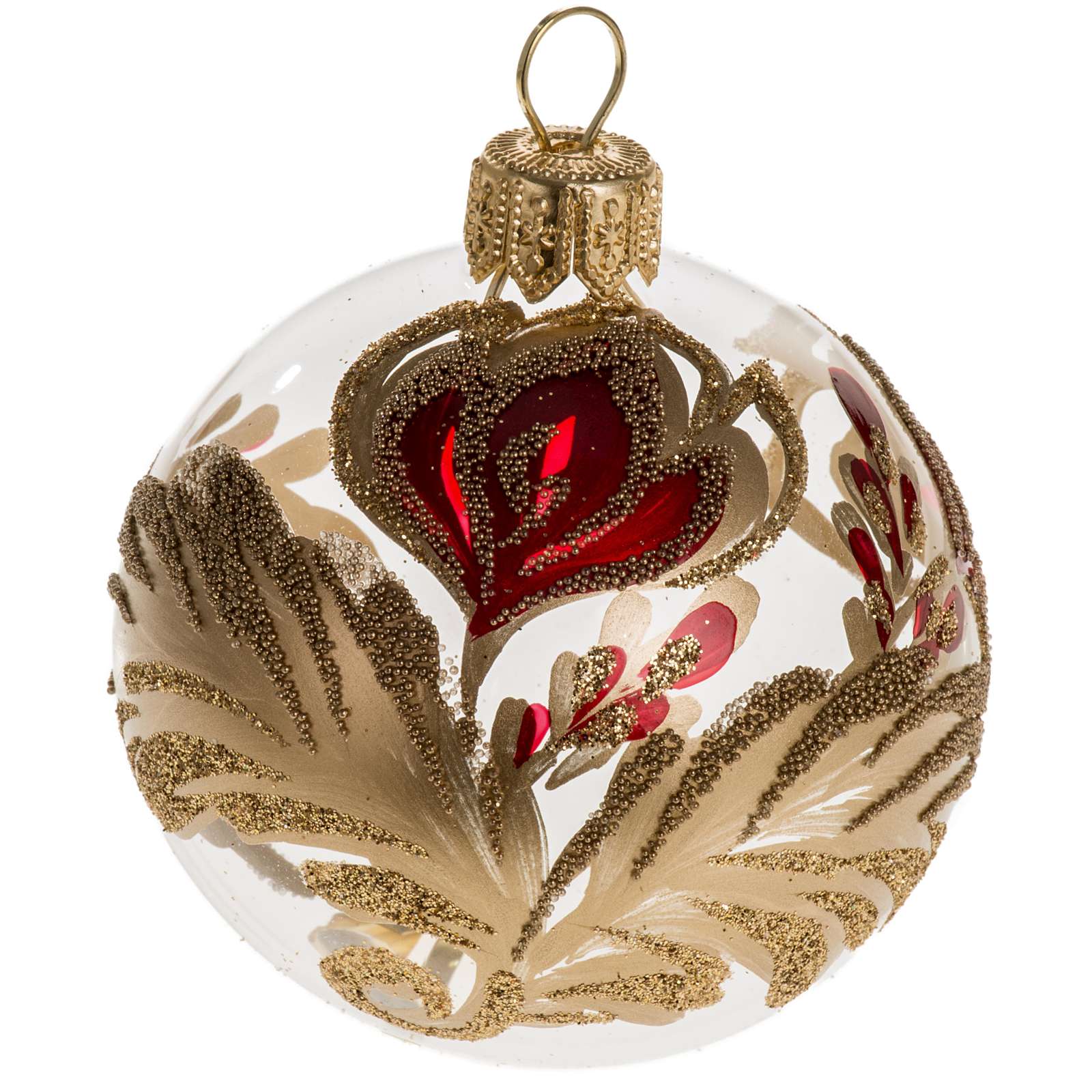 Palla Di Natale Vetro Trasparente Palla Natale vetro trasparente con fiore rosso oro 6 cm | vendita