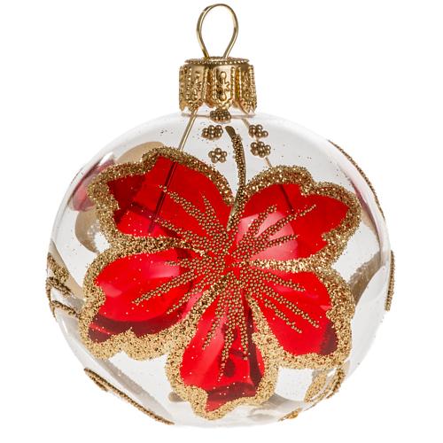 Bola de navidad vidrio transparente con decoración roja 6 1