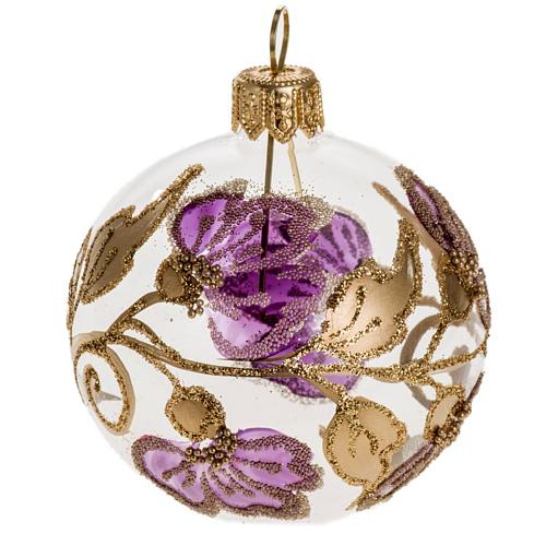 Palla Natale vetro trasparente con fiore fucsia 6 cm 1