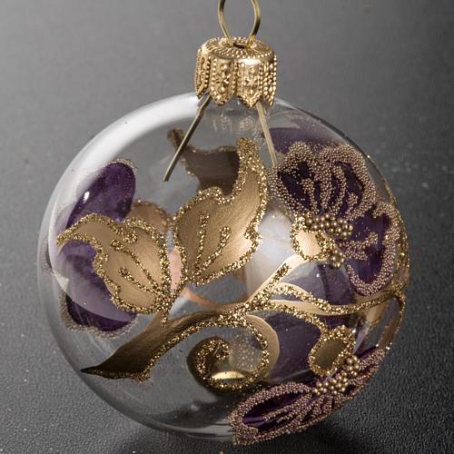 Palla Natale vetro trasparente con fiore fucsia 6 cm 2