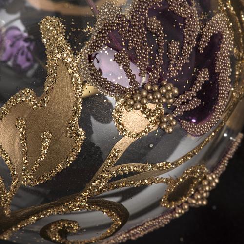 Palla Natale vetro trasparente con fiore fucsia 6 cm 3