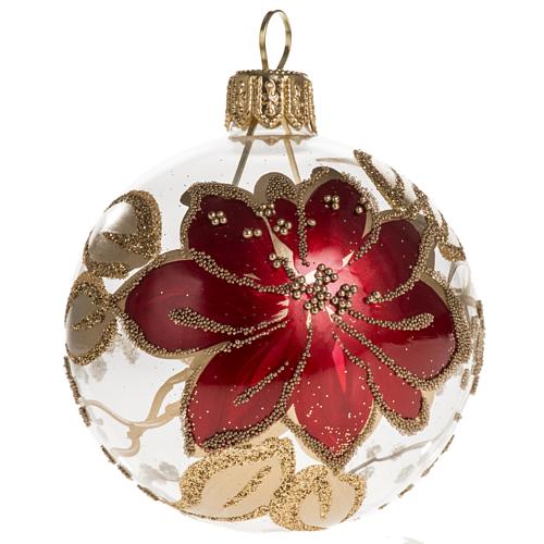 Tannenbaumkugel Glas rote und goldene Blume, 6cm 1