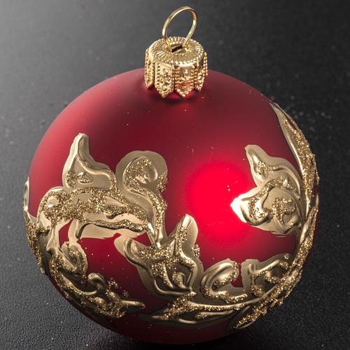 Boule de Noel verre rouge peinte à la main 6 cm 2