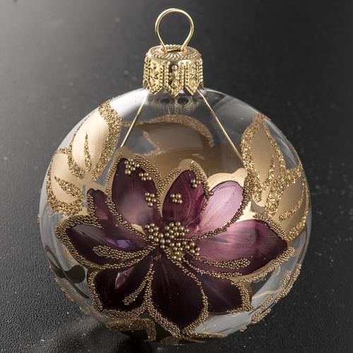 Bola de Navidad vidrio dorado con flores fucsia dorados 6 cm. 2