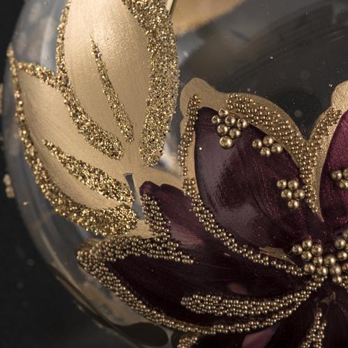 Palla Natale vetro trasparente con fiore fucsia oro 6 cm 3