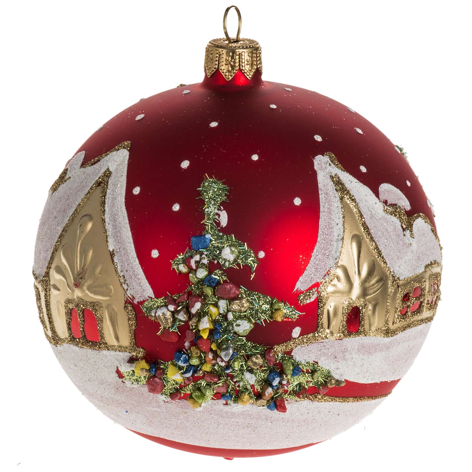 Adorno árbol de Navidad vidrio rojo pueblo nieve 12 cm. | venta online Adorno árbol de Navidad vidrio rojo pueblo nieve 12 cm. | venta online