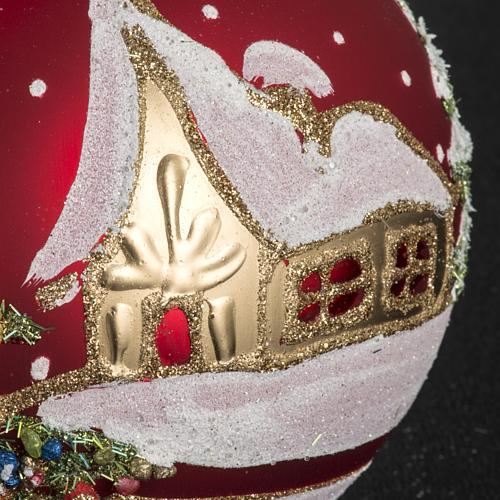 Addobbo albero Natale vetro rosso paese neve 12 cm 4