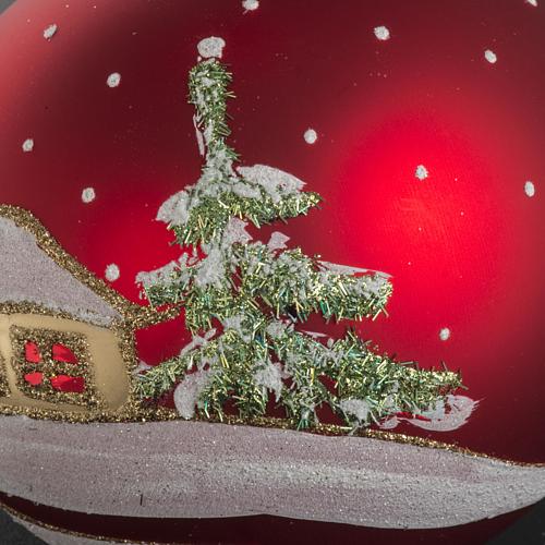 Addobbo albero Natale vetro rosso paese neve 12 cm 5