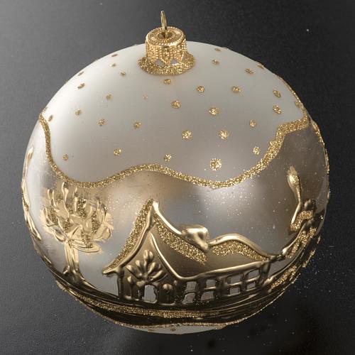 Addobbo albero Natale vetro bianco oro paese neve 12 cm 2