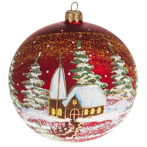 Adorno árbol de Navidad vidrio soplado rojo pueblo 12 cm. 1