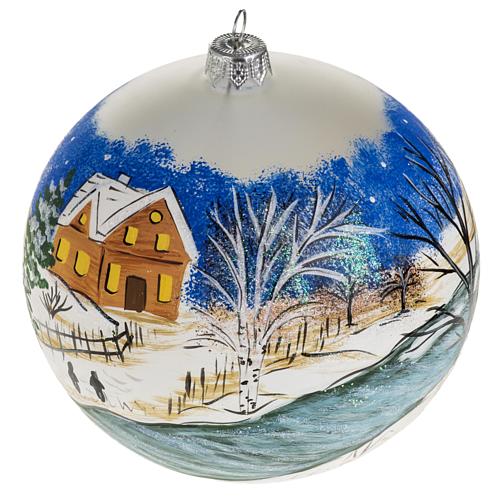 Christmas blown glass bauble with a snow paysage 12cm 1