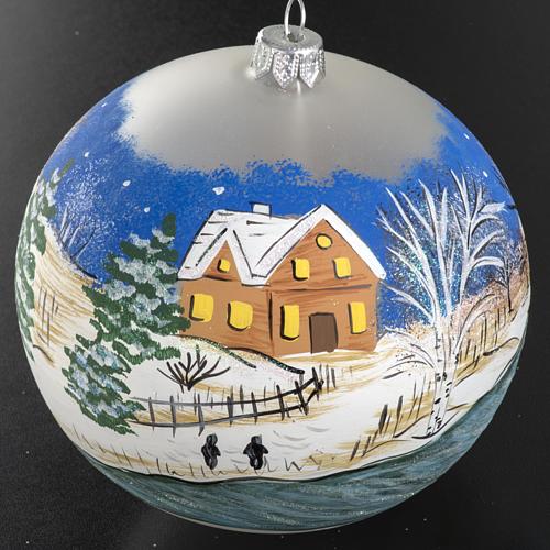 Christmas blown glass bauble with a snow paysage 12cm 2