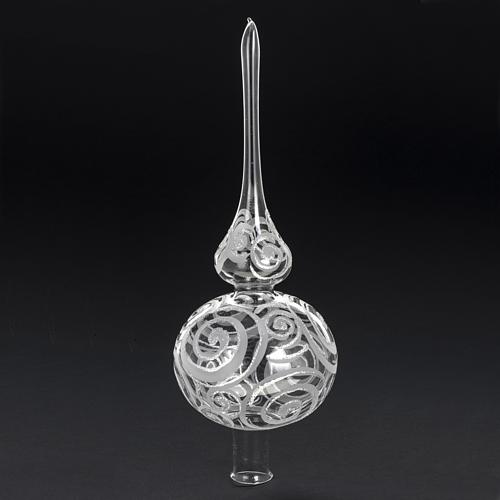 Puntale albero Natale vetro trasparente decori argento 2