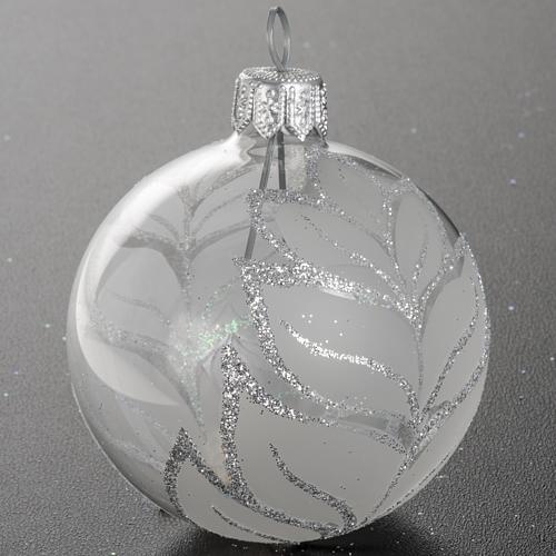 Boule de Noel verre feuille argentée 6 cm 2