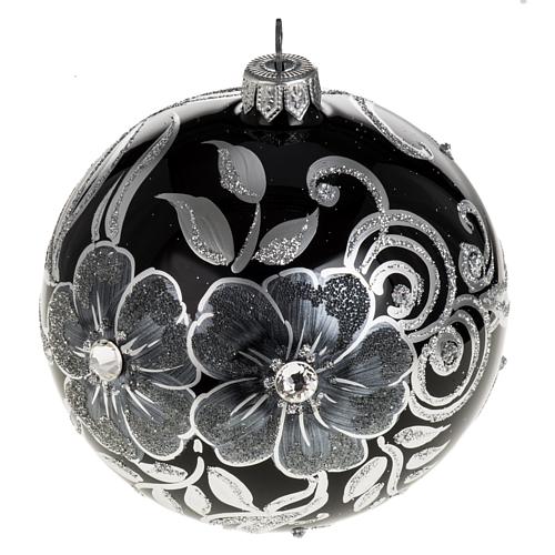 Boule de Noel noire décors argentés 10 cm 1